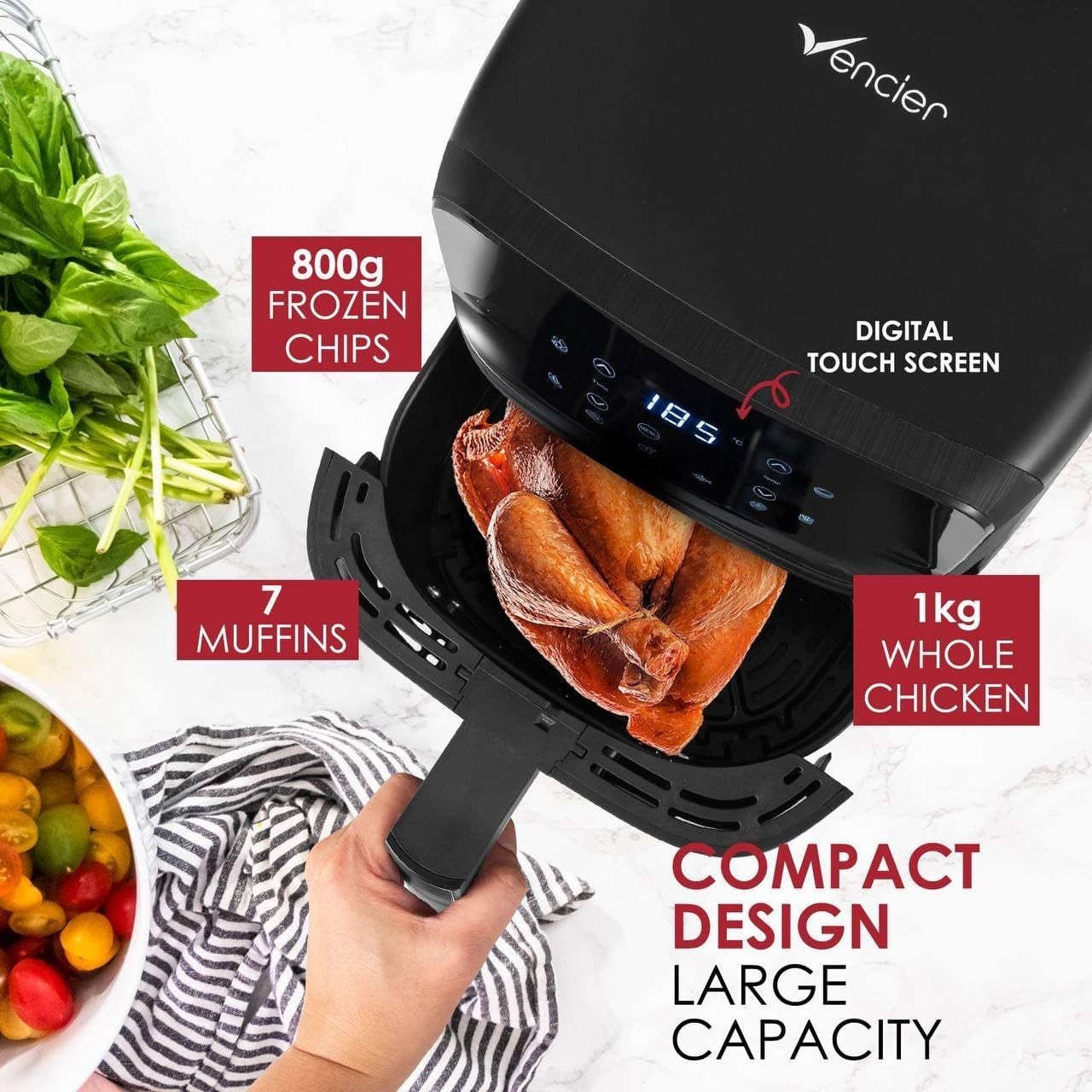 4.2L Digital Air Fryer 1500W Oil-Free Cooker 10-in-1 Touchscreen Rapid Air