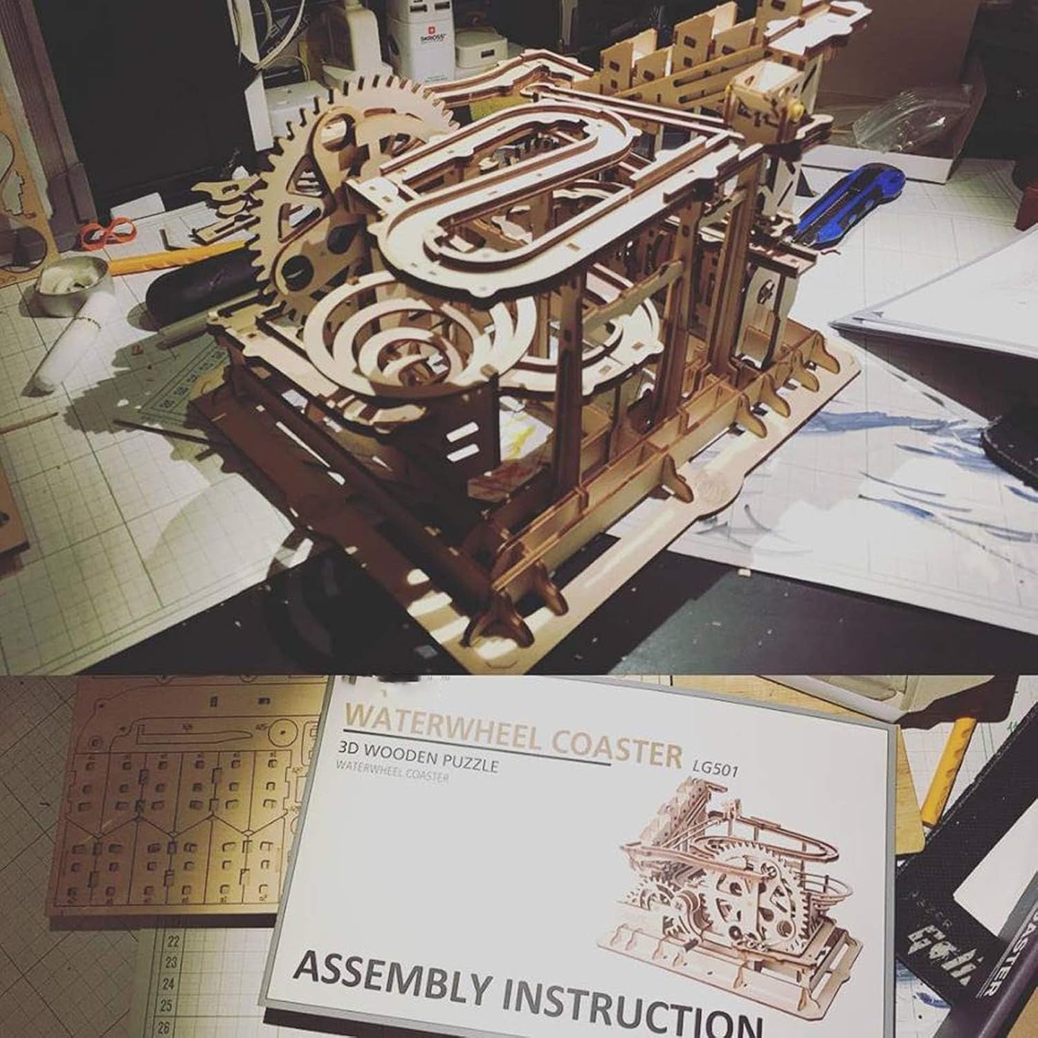 3D Wooden Marble Run Puzzle Coaster | Hand-Cranked Mechanical Model Kit