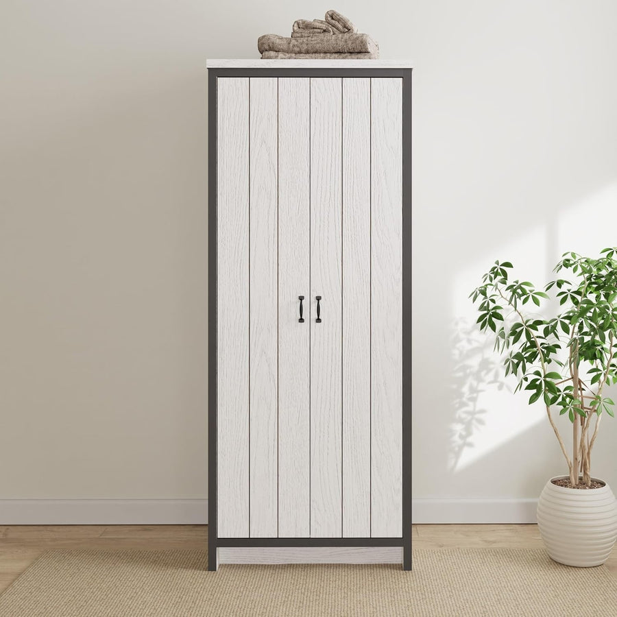 White 2 Door Wardrobe with Hanging Rails & Shelf Storage - Compact Bedroom