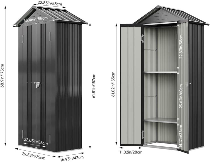 Metal Garden Shed Outdoor Storage with Shelves, Lock & Sloped Roof Carbon Black