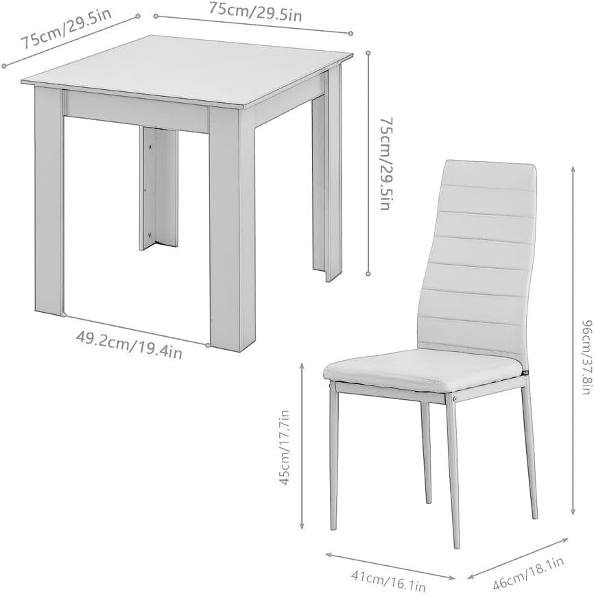 Modern 3-Piece White Marble Dining Set with 2 White Velvet Chairs for Small Spac