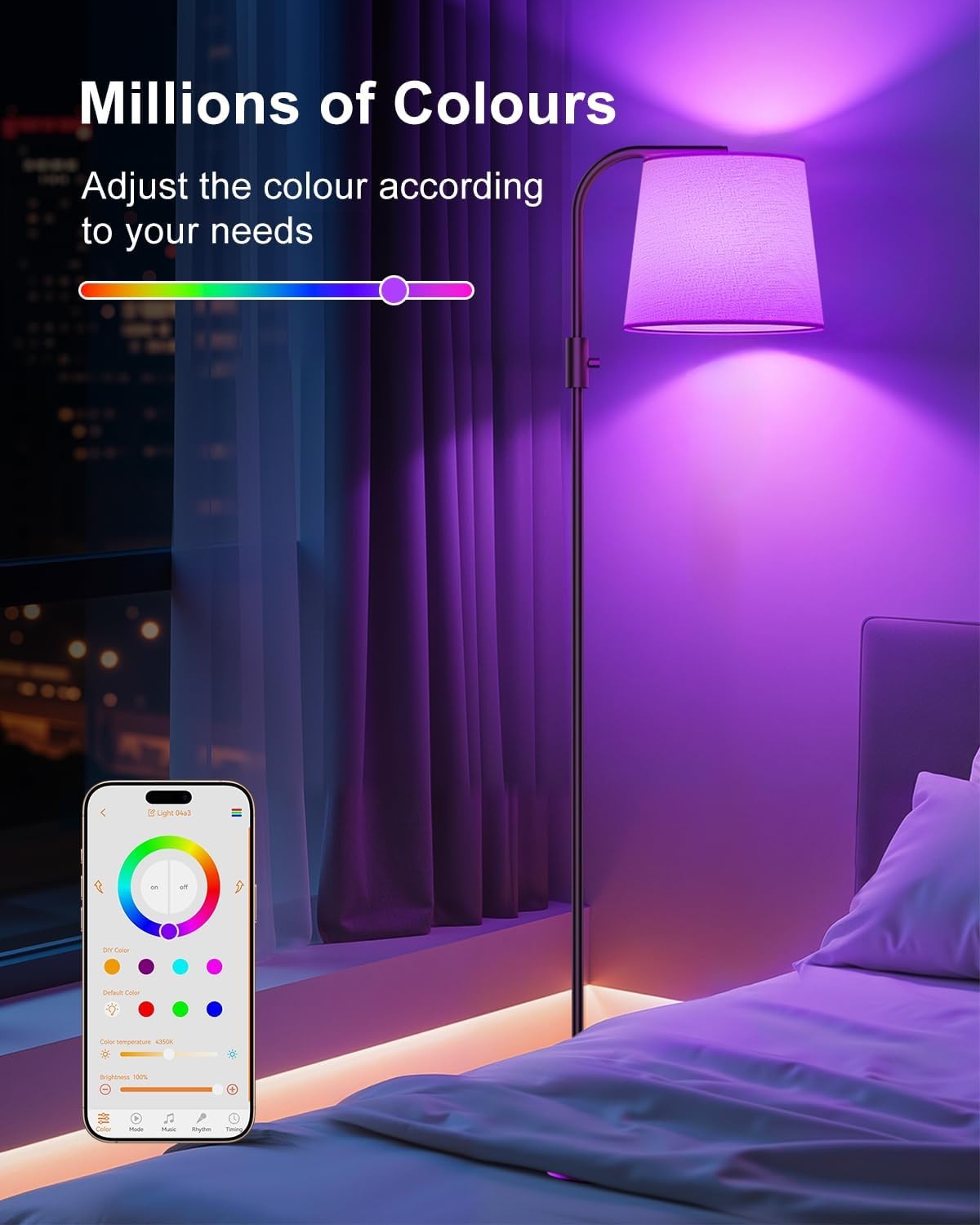 Smart RGB Floor Lamp Alexa App Dimmable Arc Standing Mood Light