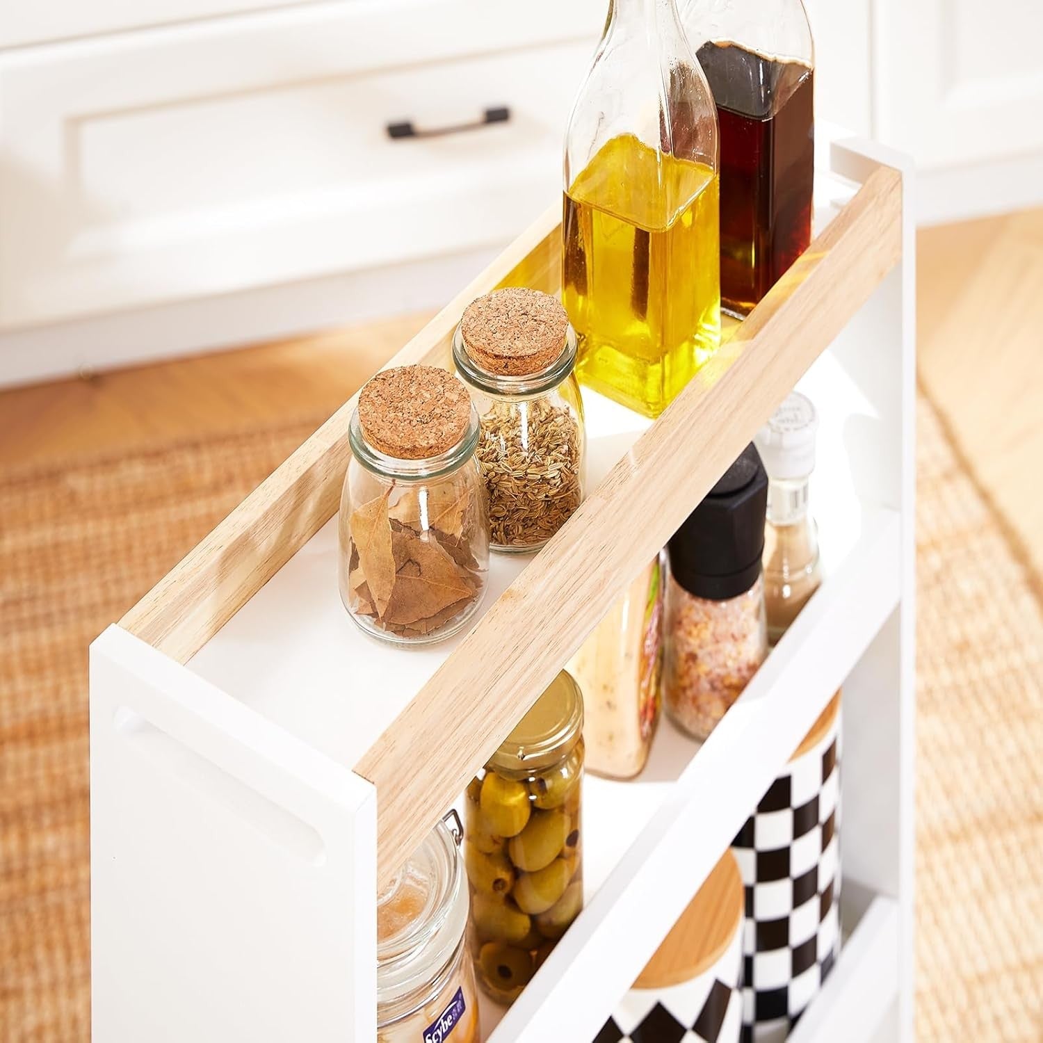Slim Storage Trolley 15cm Narrow Rolling Cart Kitchen Bathroom 3 Tier