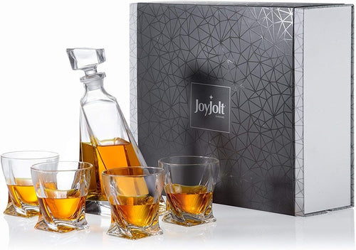 Crystal Whiskey Decanter Set 5-Piece | 22oz Carafe + 4 Old Fashioned Glasses Gif