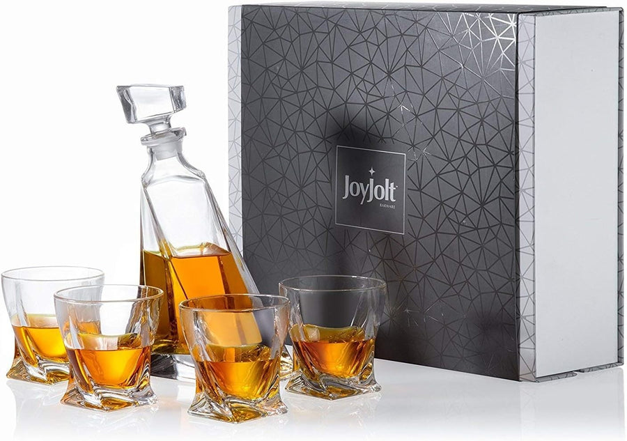 Crystal Whiskey Decanter Set 5-Piece | 22oz Carafe + 4 Old Fashioned Glasses Gif