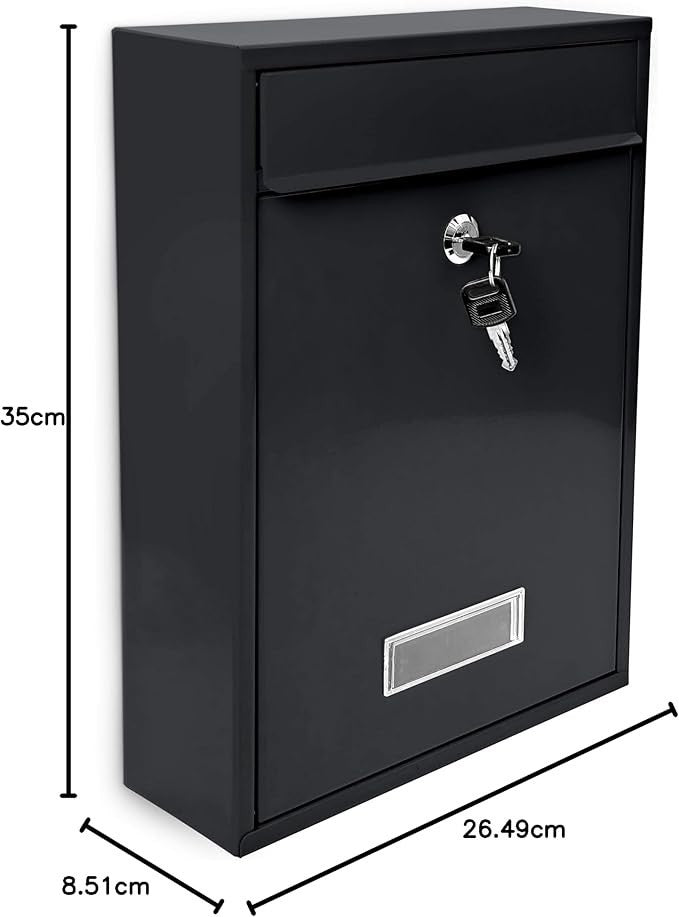 Wall Mounted Lockable Mailbox Weatherproof Metal Post Box Hinged Lid + Keys
