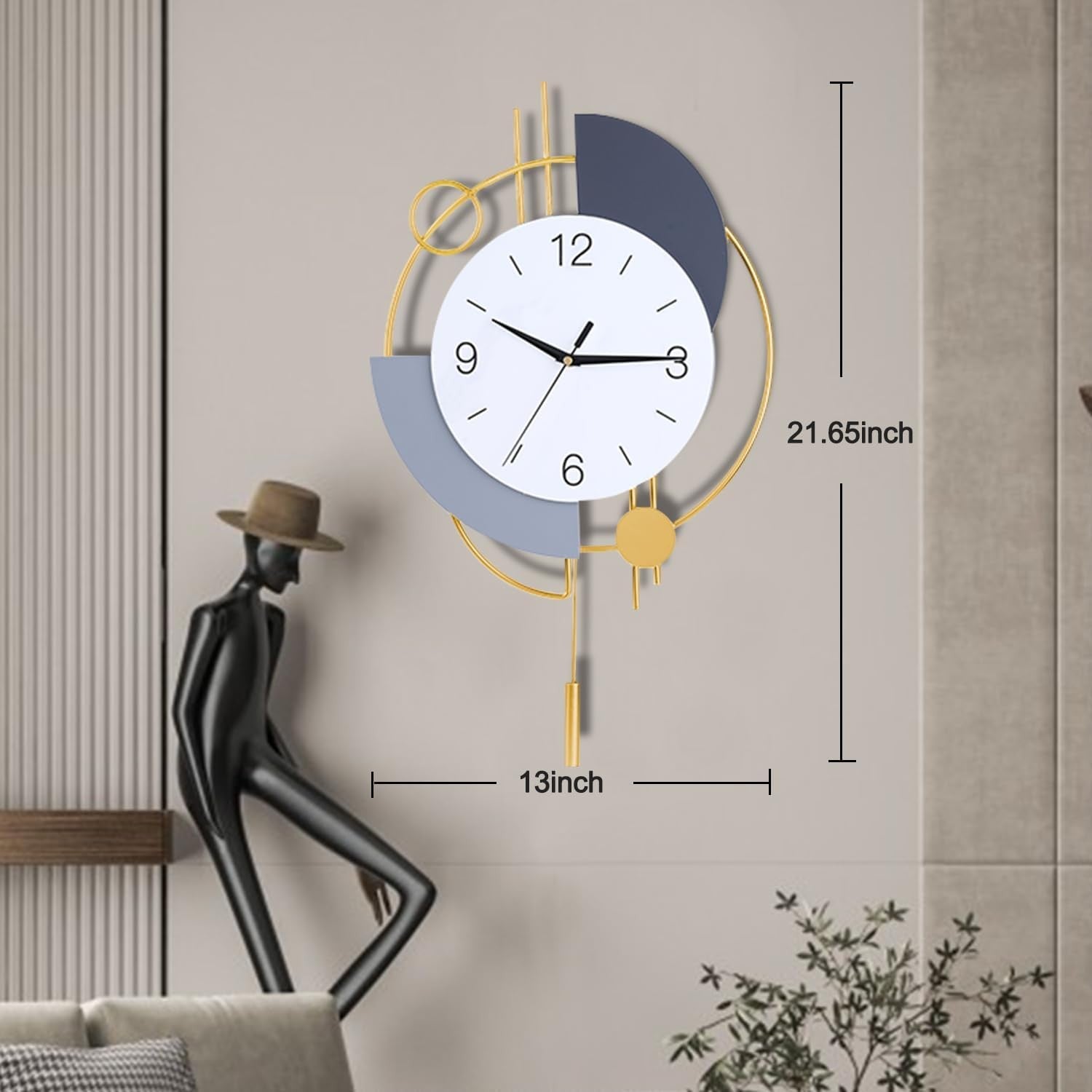 Large Modern Wall Clock Silent Non-Ticking Luxury Decorative Clock 33×54cm