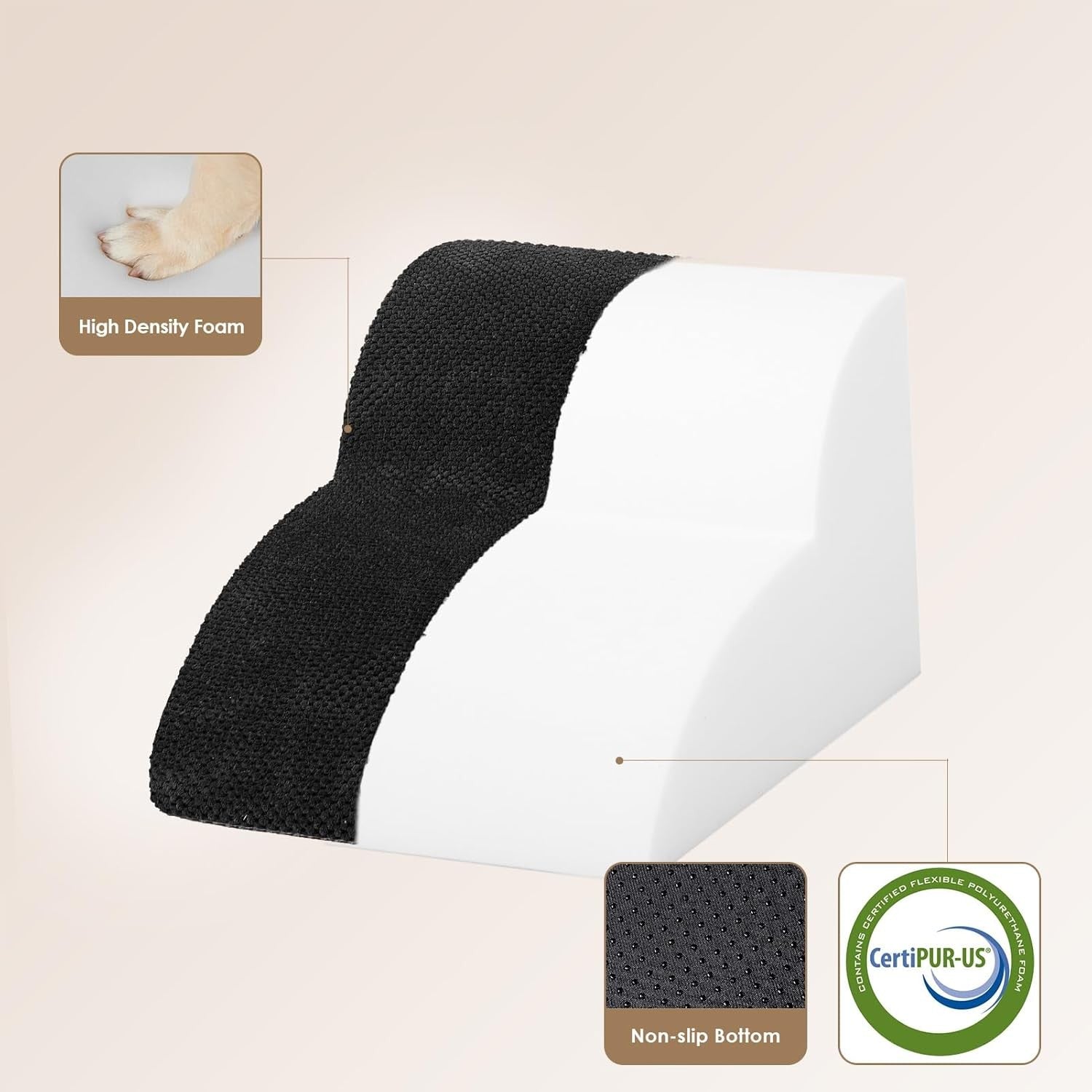 2 Step Dog Stairs for Sofa Non Slip Foam Pet Steps Washable Black