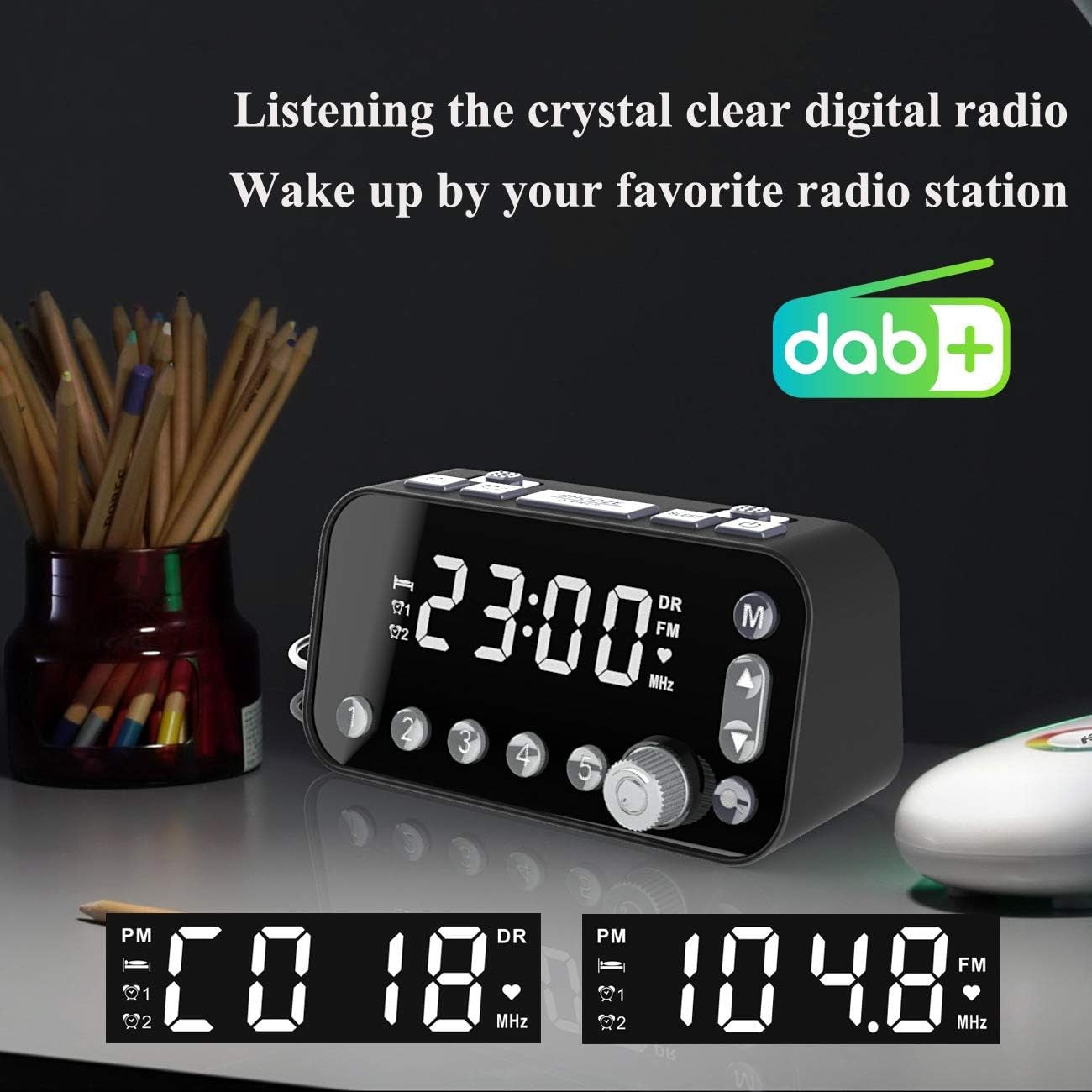 DAB FM Alarm Clock Radio LED Display Dual USB Snooze Sleep Timer