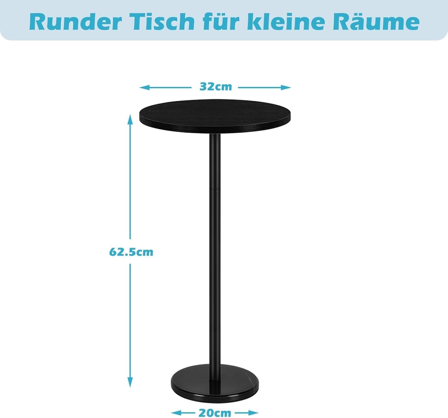 Black 2-Pack Round Side Tables 32x32x62.5 cm | Small Coffee & Sofa End Tables