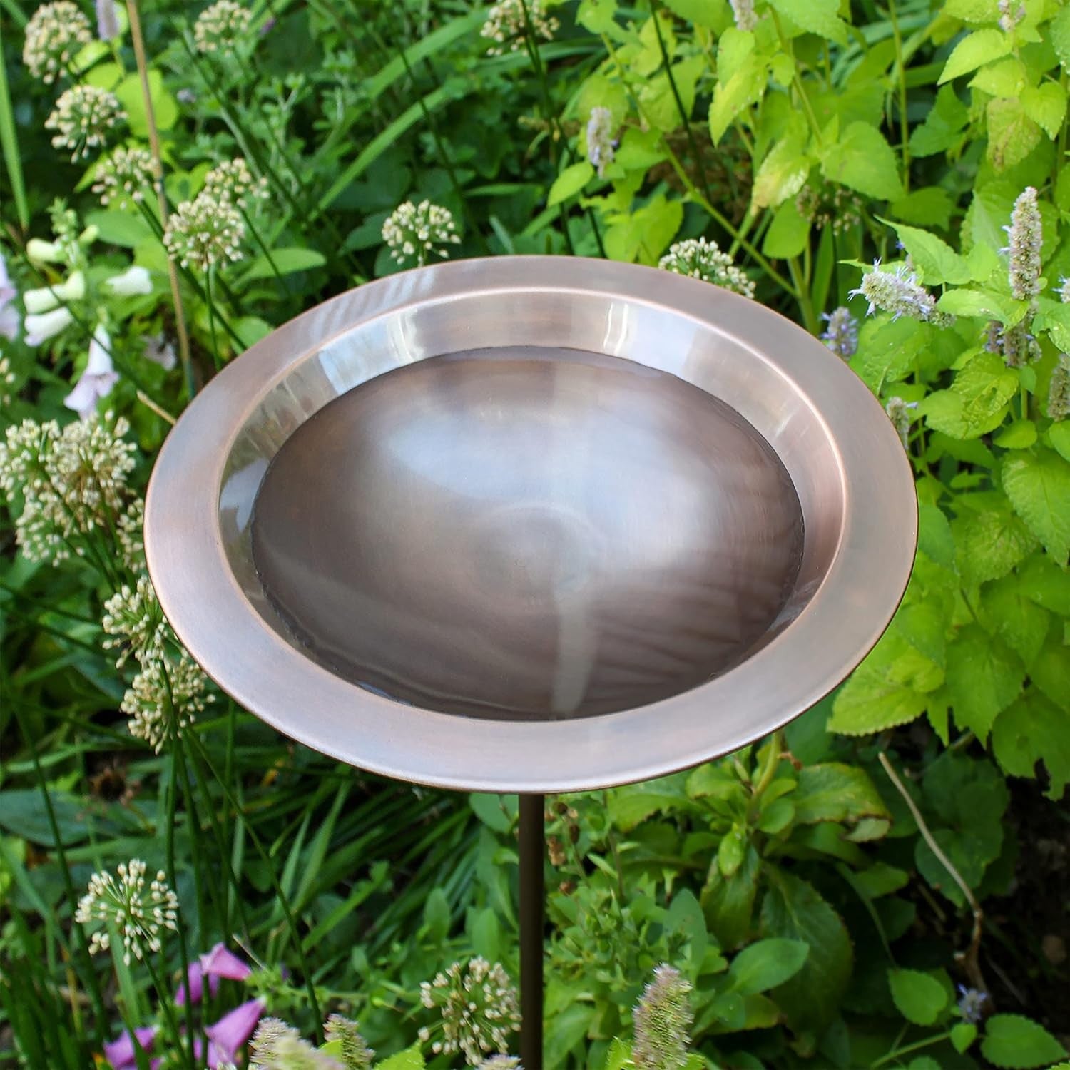 Antique Copper Bird Bath Outdoor Garden Feeder with Stake Stand 34"