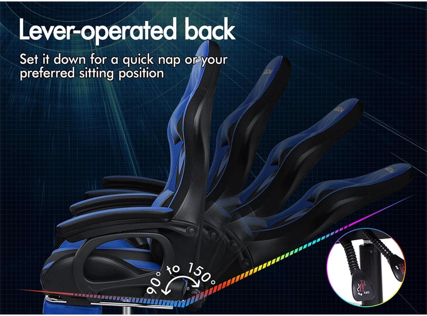 Gaming Chair Recliner Office Desk PC Chair RGB LED Light Massage PU Leather