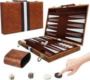 11 Inch Backgammon Set Leather Case Portable Travel Board Game Dice Cups