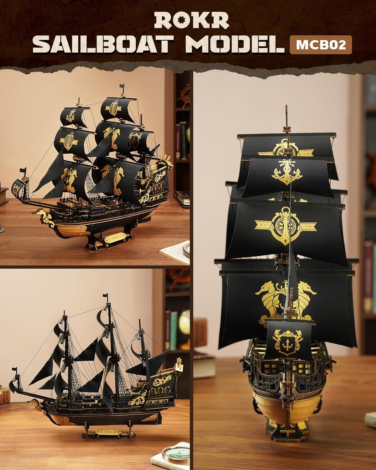 3D Wooden Pirate Ship Model Kit – DIY Mechanical Puzzle, Realistic Build