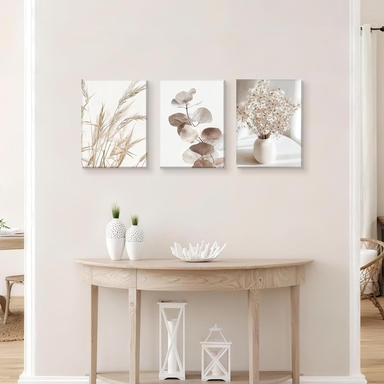 Boho Floral Canvas Wall Art Set 3 Framed 30x40cm