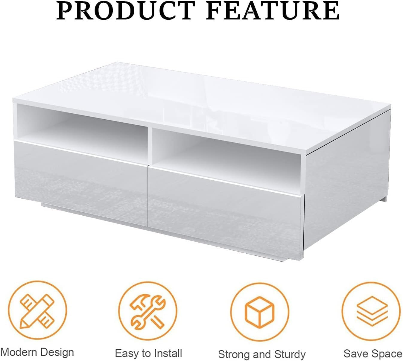 Modern White Gloss Coffee Table 4 Drawers Storage 85x55x35cm Stylish Design
