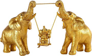 Gold Elephant Figurine Set Good Luck Resin Home Decor Centerpiece Gift