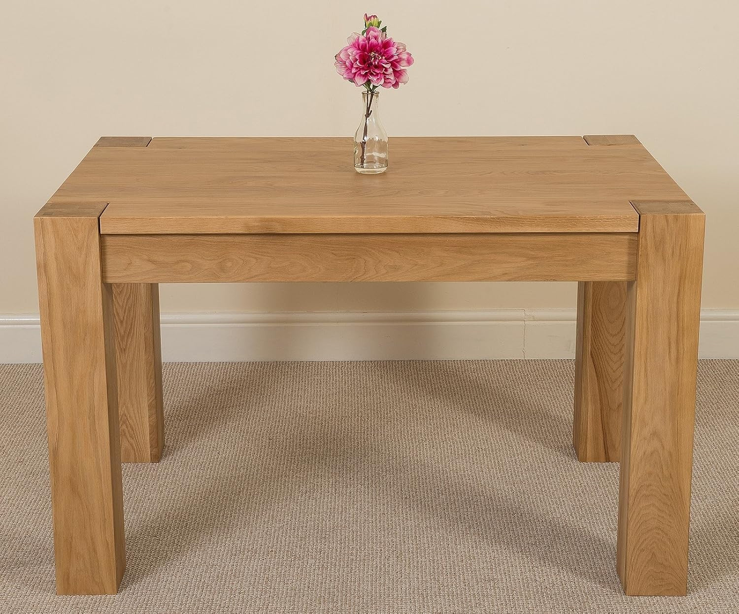 6 Beige Fabric Chairs Oak Dining Table Set Solid Wood 125x80cm Modern