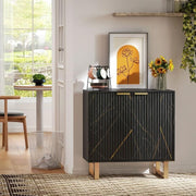 Black Marble Sideboard Cabinet 2 Door Storage Unit Gold Legs Modern Buffet