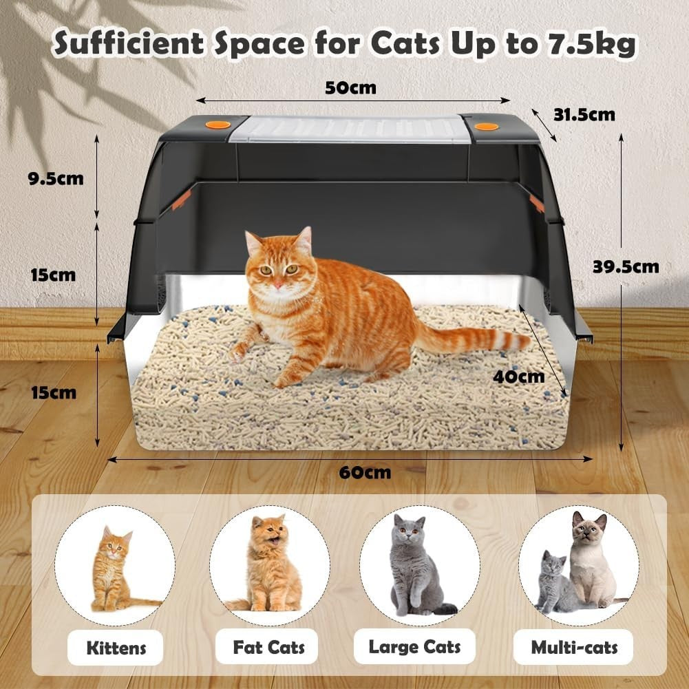XXL Stainless Steel Cat Litter Tray Covered High Sided Enclosed Box