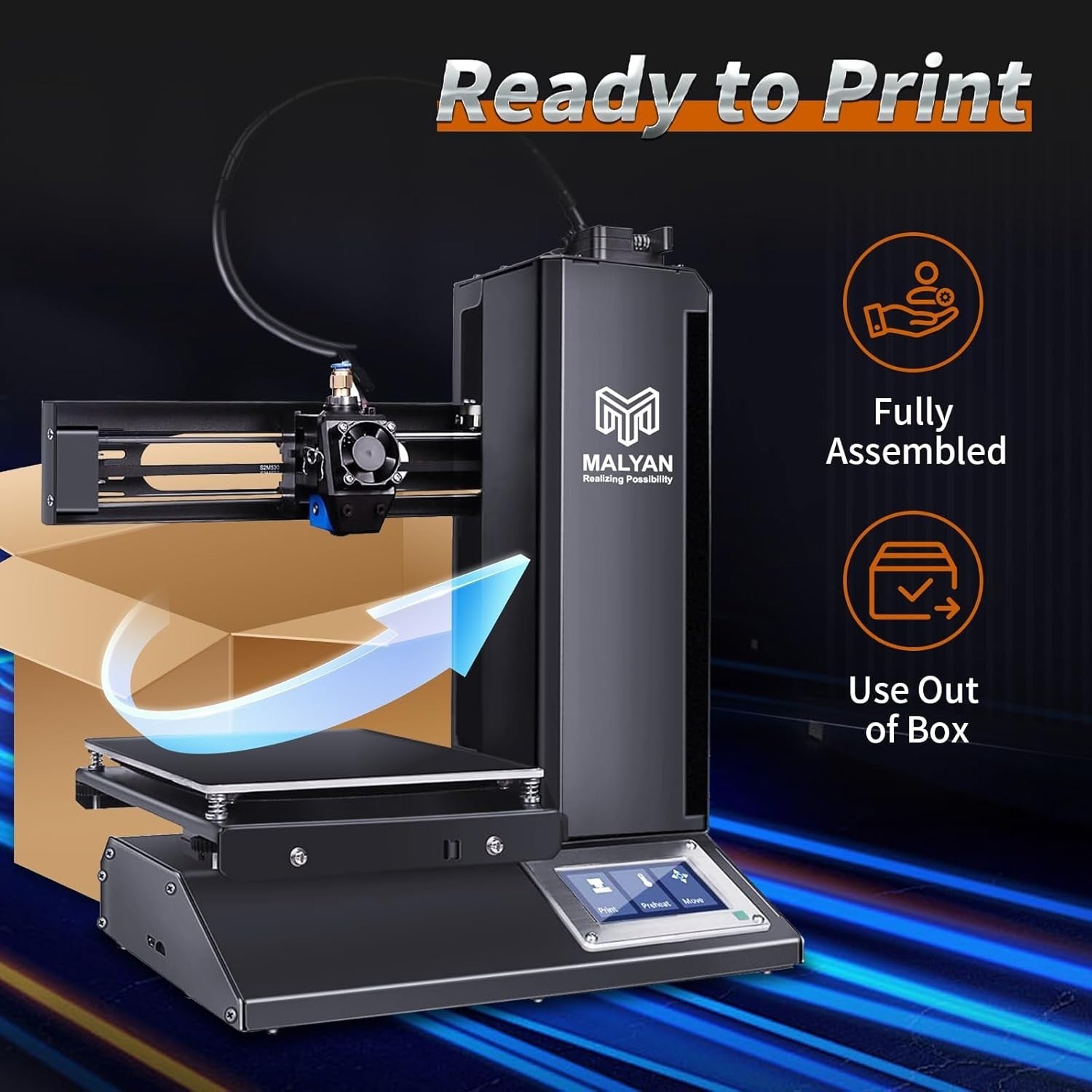 Fully Assembled Desktop 3D Printer Touch Screen Magnetic Bed Office Ready