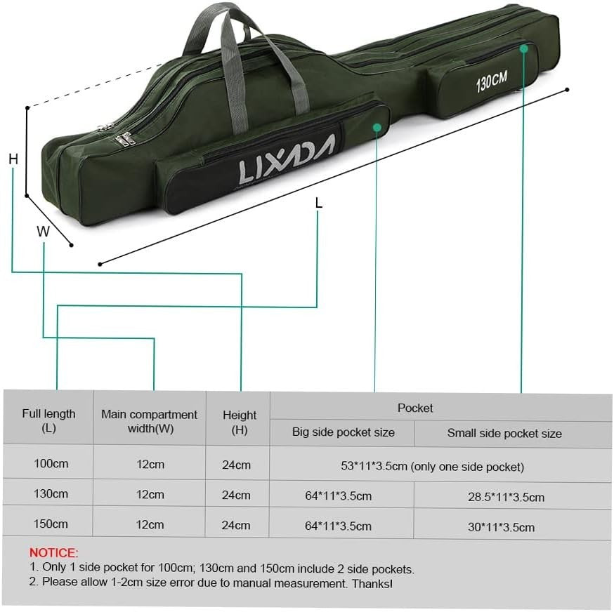 130cm Fishing Rod Reel Carry Bag 420D Waterproof Foldable