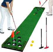 Golf Putting Green Mat Indoor Outdoor Practice Game Set w Putters