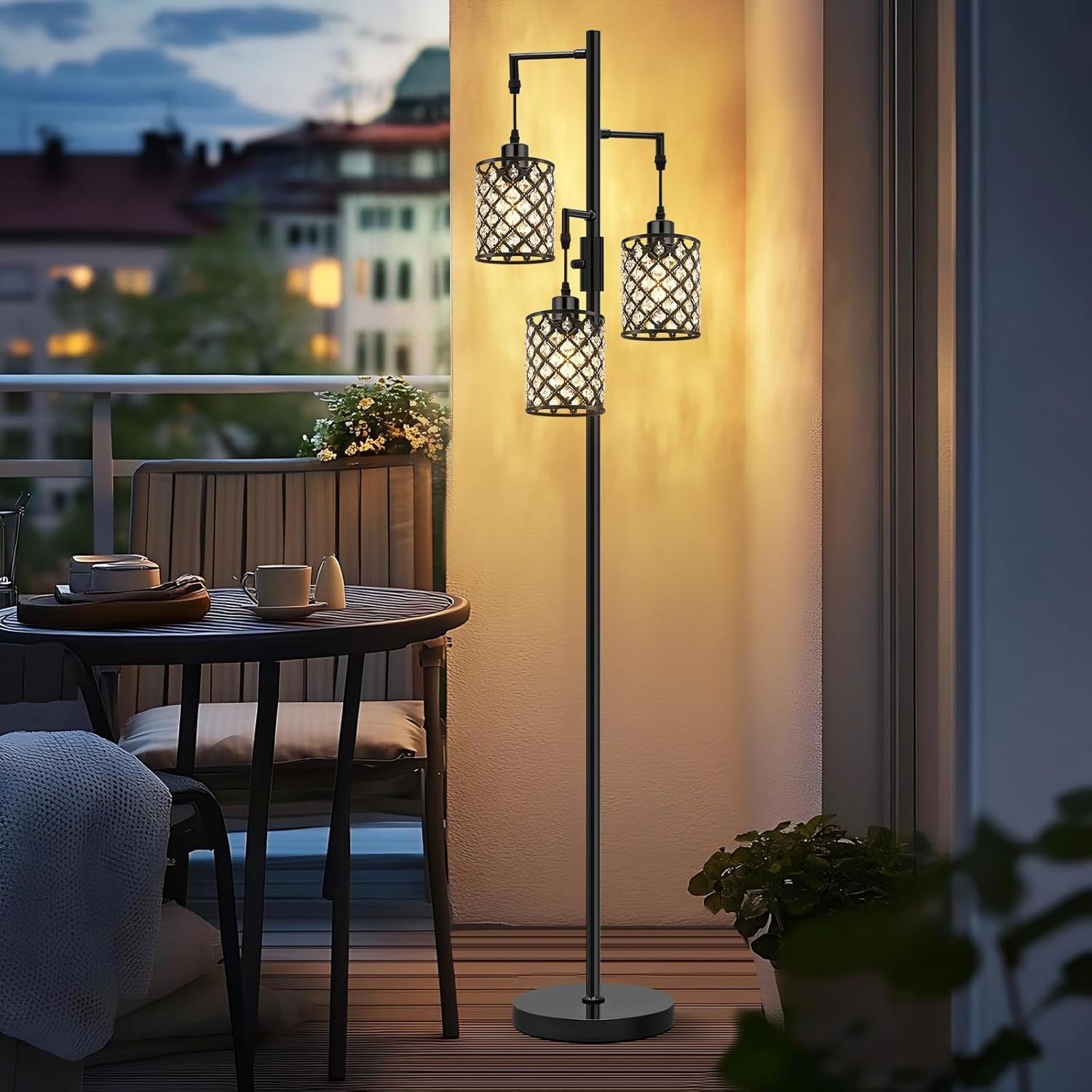 Black Crystal Floor Lamp 3 Light Standing Tall Modern Living Room Light