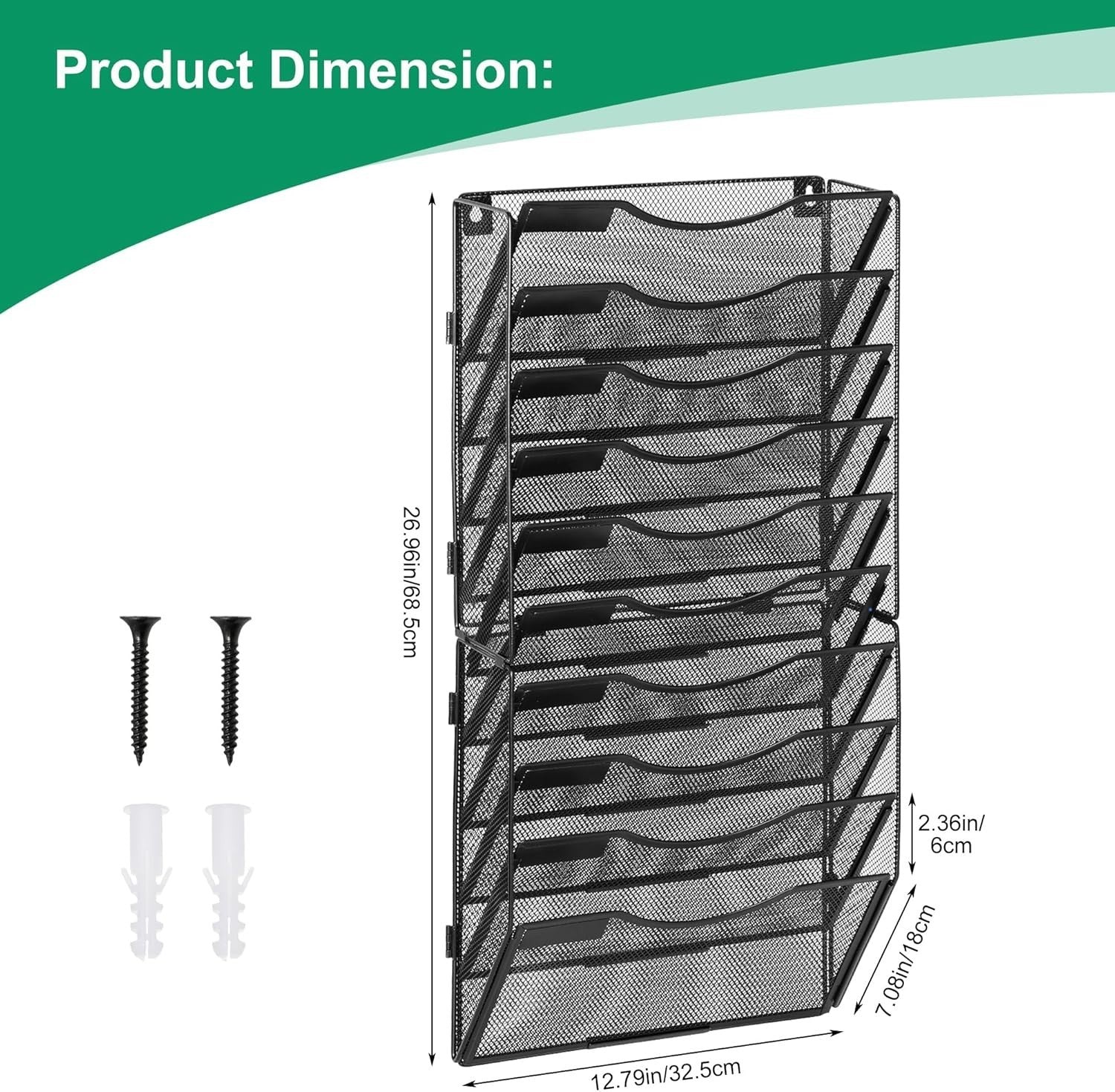 Wall-Mounted 10-Pocket Metal Desk Organizer | Vertical File & Magazine Rack