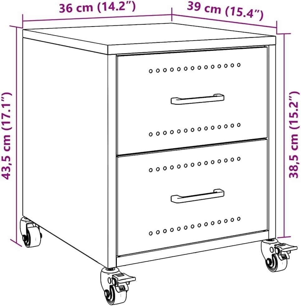 Set of 2 White Metal Bedside Tables with Wheels | Modern Rolling Nightstands