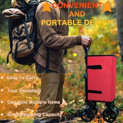 Heavy Duty Foldable Red Camping & Shopping Trolley 330lbs Utility Wagon