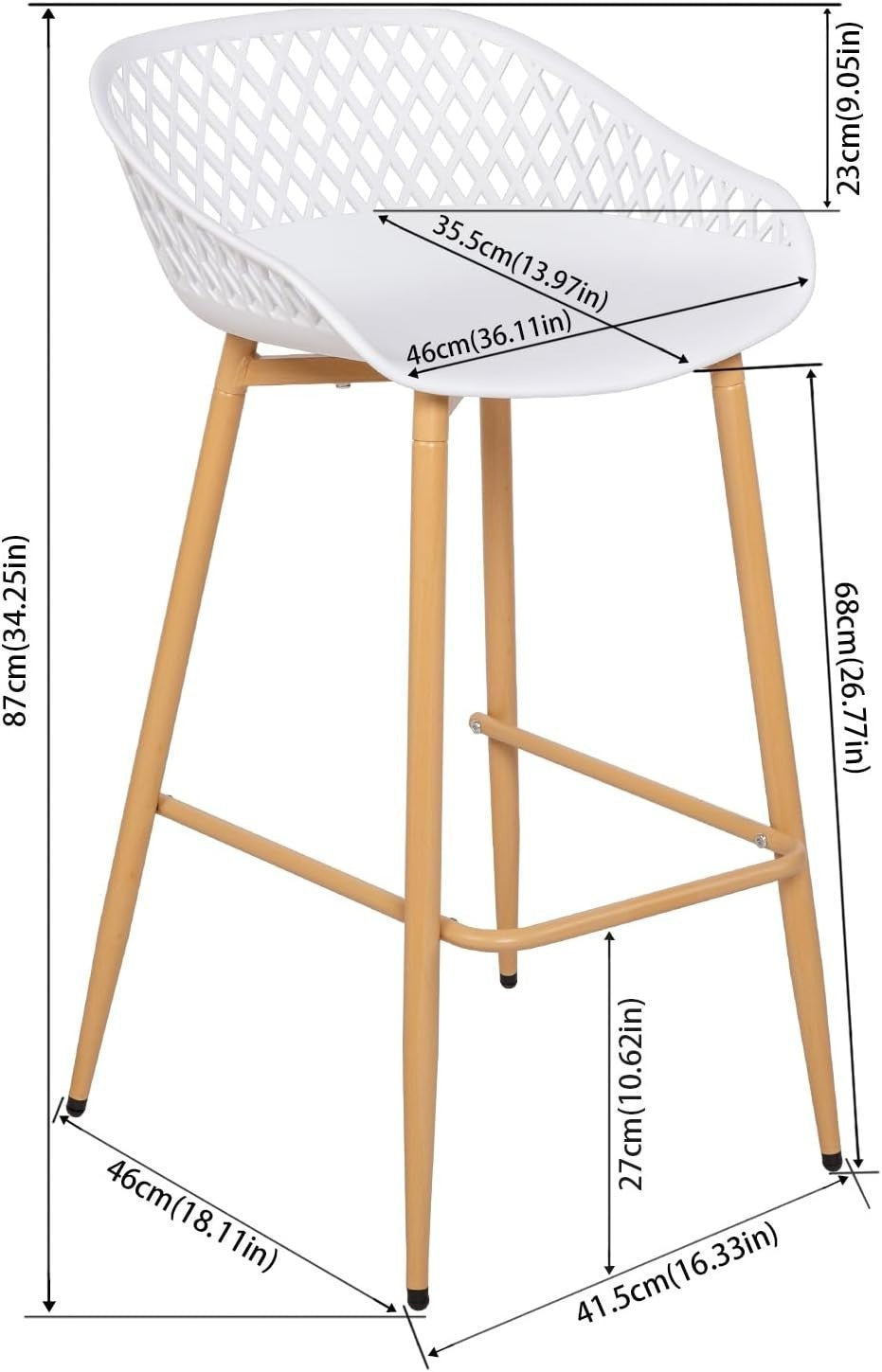 Bar Stools Set of 8 with Backrest 68cm Seat Height White Metal