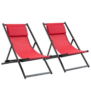 2x Folding Red Deck Chairs Reclining Aluminium Garden Patio Loungers