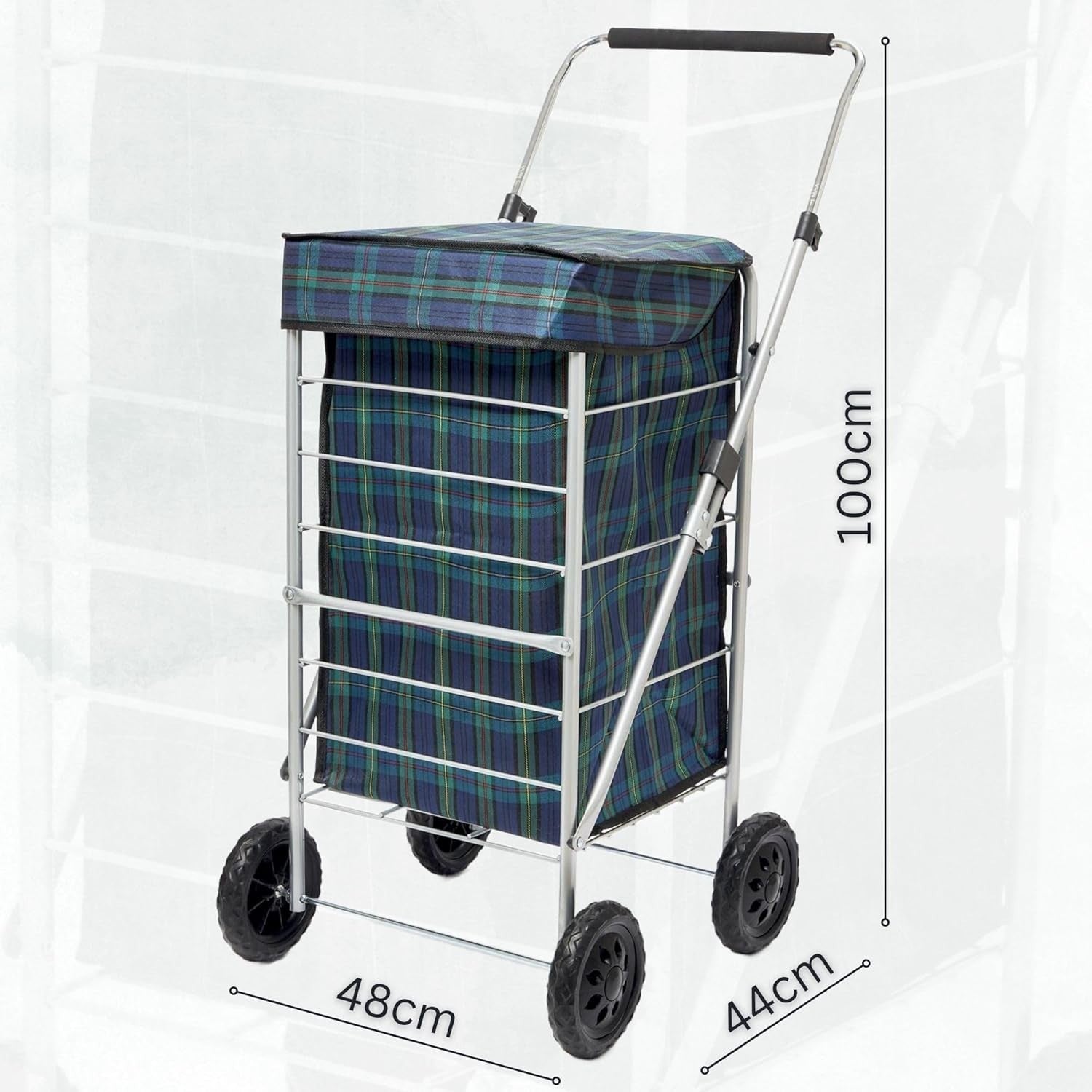 60L 4-Wheel Folding Shopping Trolley Cart Lightweight Steel Frame