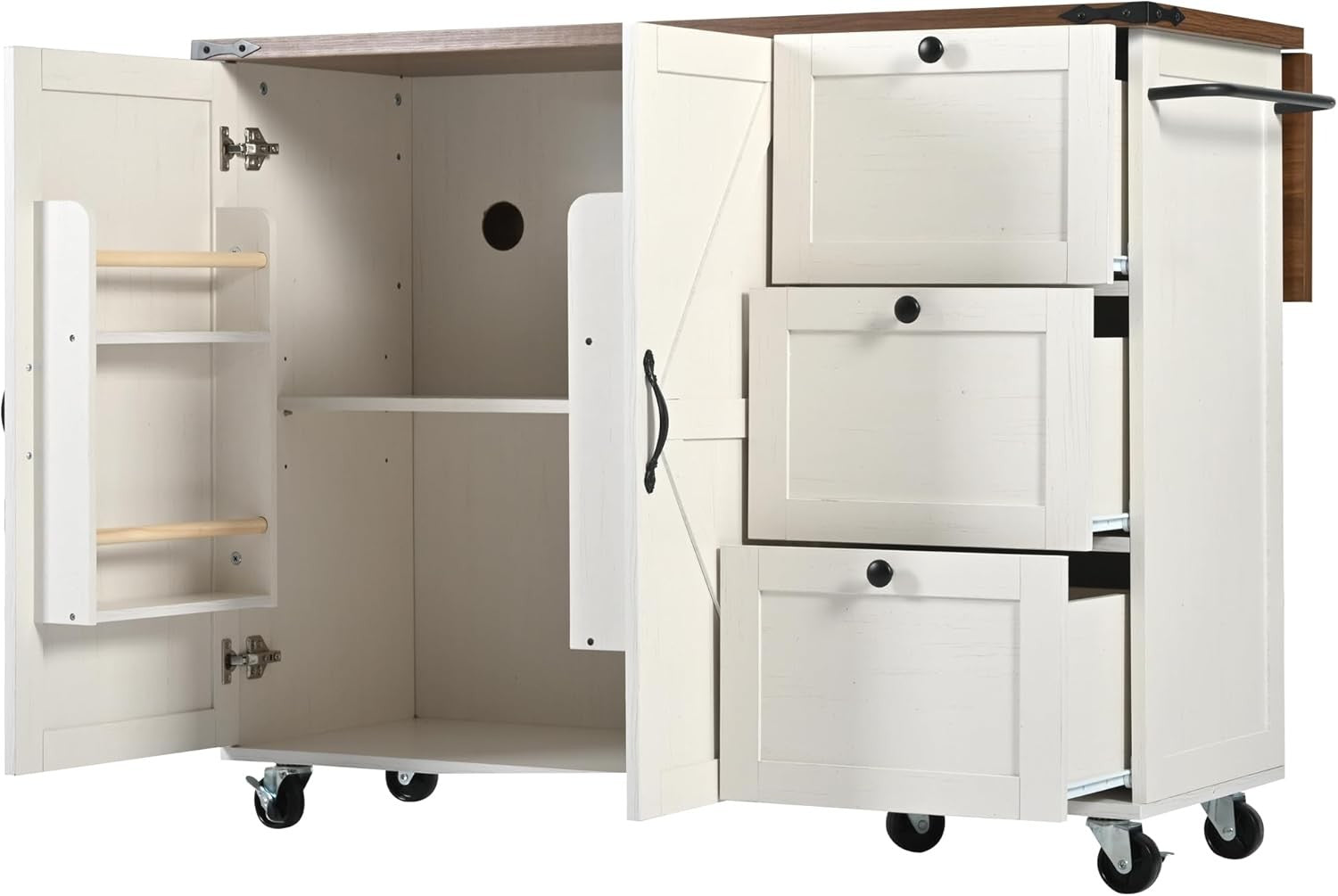 Kitchen Island on Wheels Storage Trolley with Extendable Tabletop & Drawers