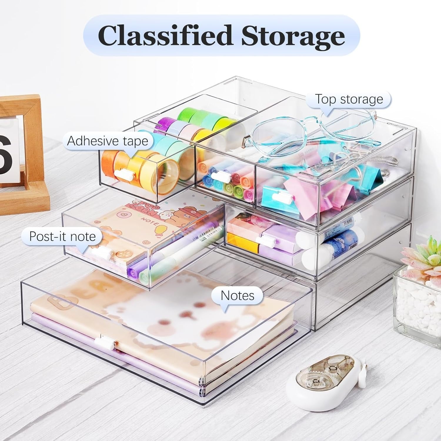 3 Tier Clear Desk Organizer 6 Drawers Stackable Storage Box Office Home