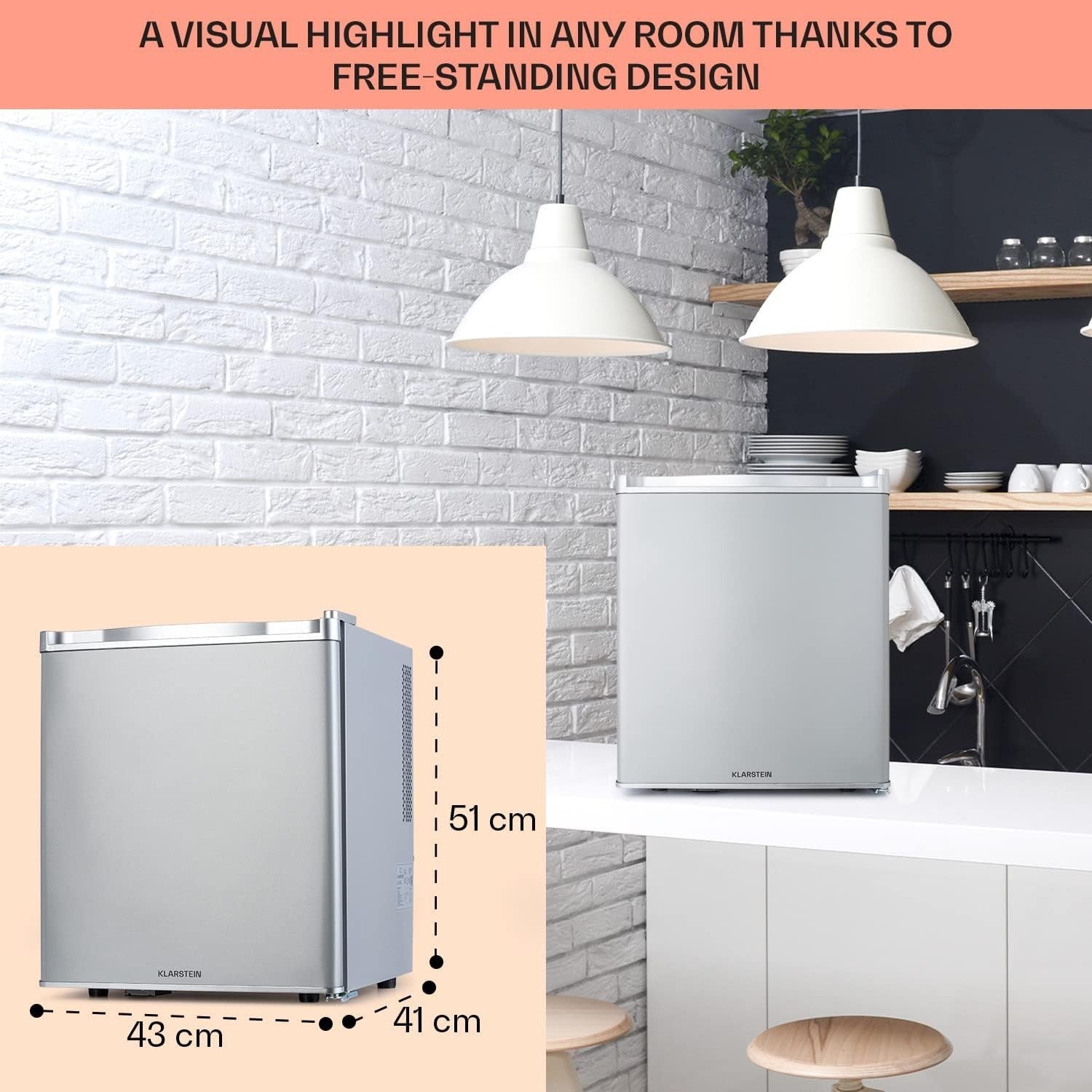 38L Mini Fridge Silver Portable Cooler and Drinks Fridge Adjustable Shelves