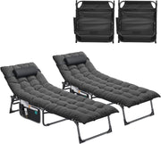 2x Folding Reclining Sun Lounger Set Cushioned 5-Position Garden Chairs