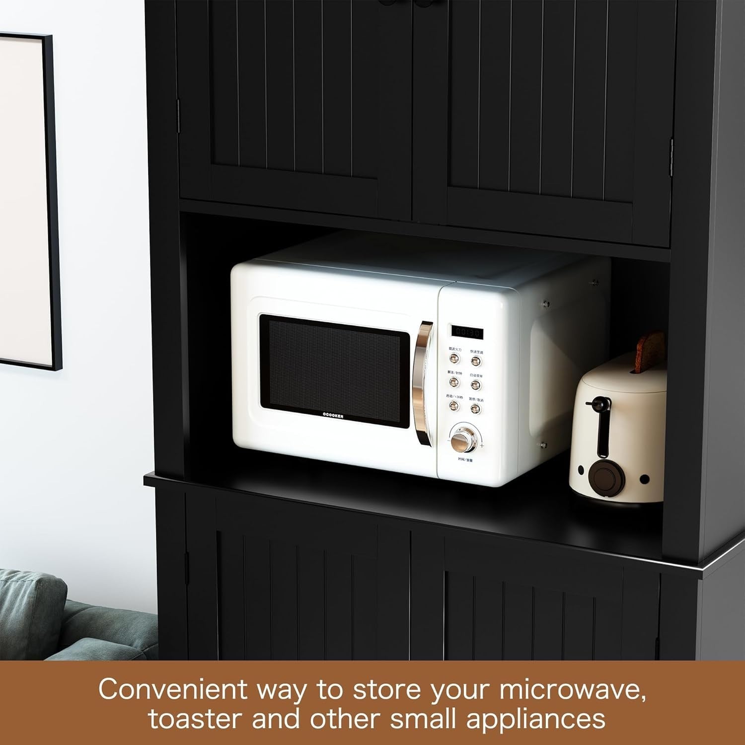 Black Tall Kitchen Pantry Cabinet Storage Cupboard Doors Shelves