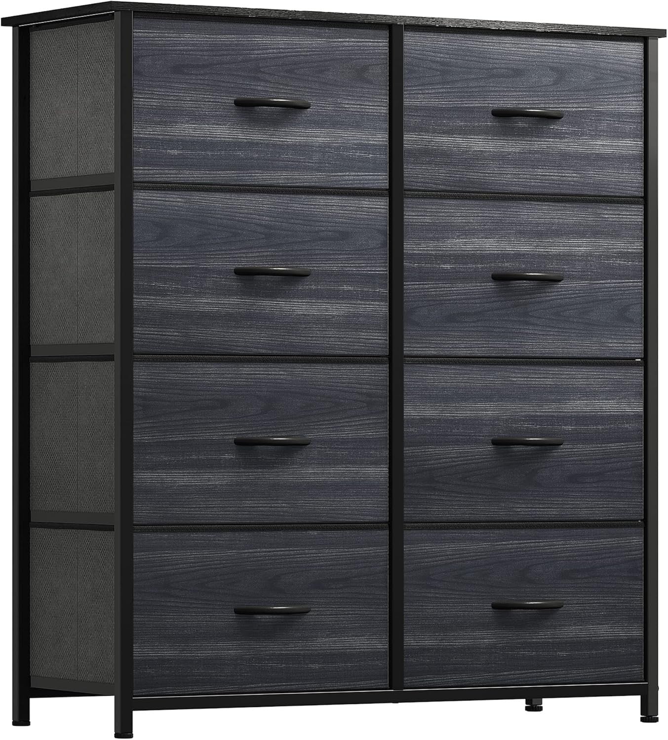 8-Drawer Fabric Dresser Chest | Charcoal Black Wood Grain | Bedroom Storage