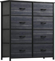 8-Drawer Fabric Dresser Chest | Charcoal Black Wood Grain | Bedroom Storage