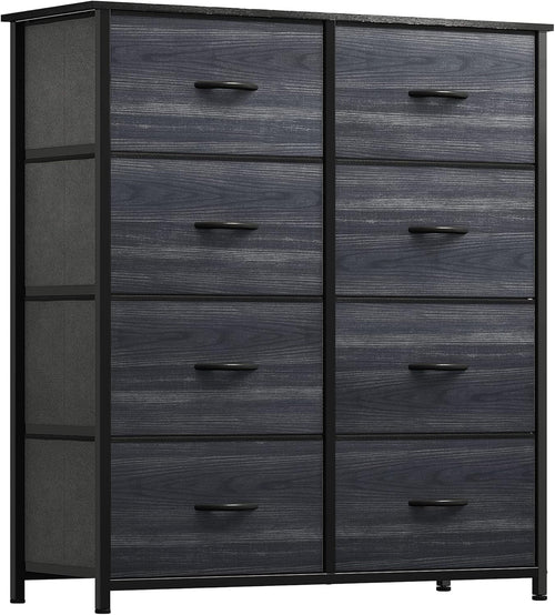 8-Drawer Fabric Dresser Chest | Charcoal Black Wood Grain | Bedroom Storage