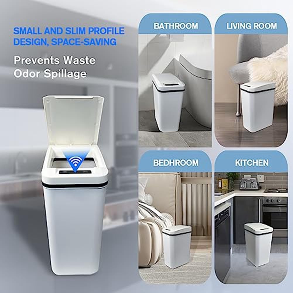 6L Touchless Bathroom Bin | Smart Motion Sensor Trash Can White