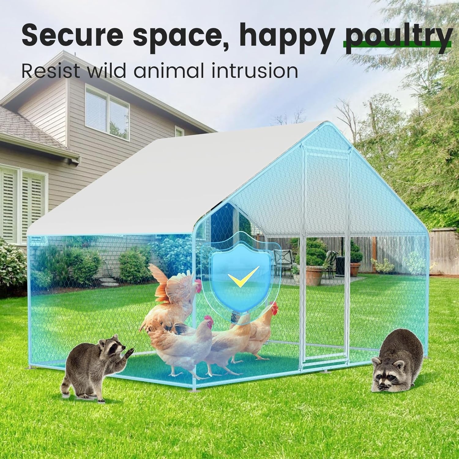 Large 9.8x6.5FT Walk In Metal Chicken Coop Run w Cover