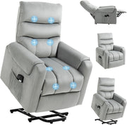 Power Lift Recliner Chair Massage 135° Recline Velvet Upholstered Pockets Grey