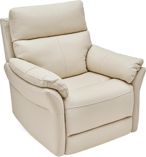 Genuine Leather Recliner Chair Biege, Ergonomic Living Room Sofa