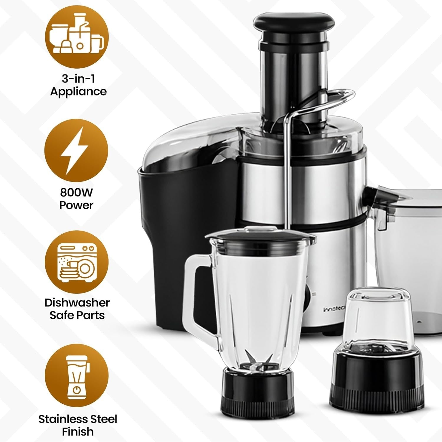 3 in 1 Juicer Blender Grinder 800W Glass Jug Pulse Smoothie Ice