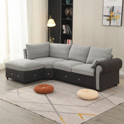 4 Seater Corner Sofa with USB Port & Chaise – Faux Leather Linen, Sturdy Frame