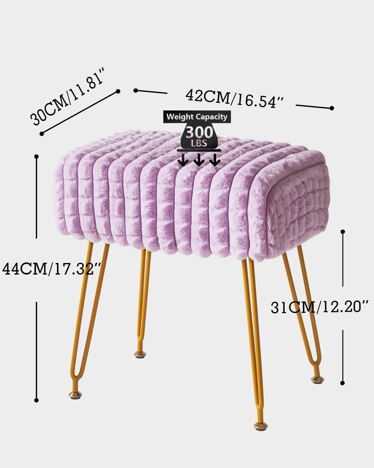 Purple Velvet Footrest Ottoman – Golder Legs, Compact Vanity Stool & Side Table