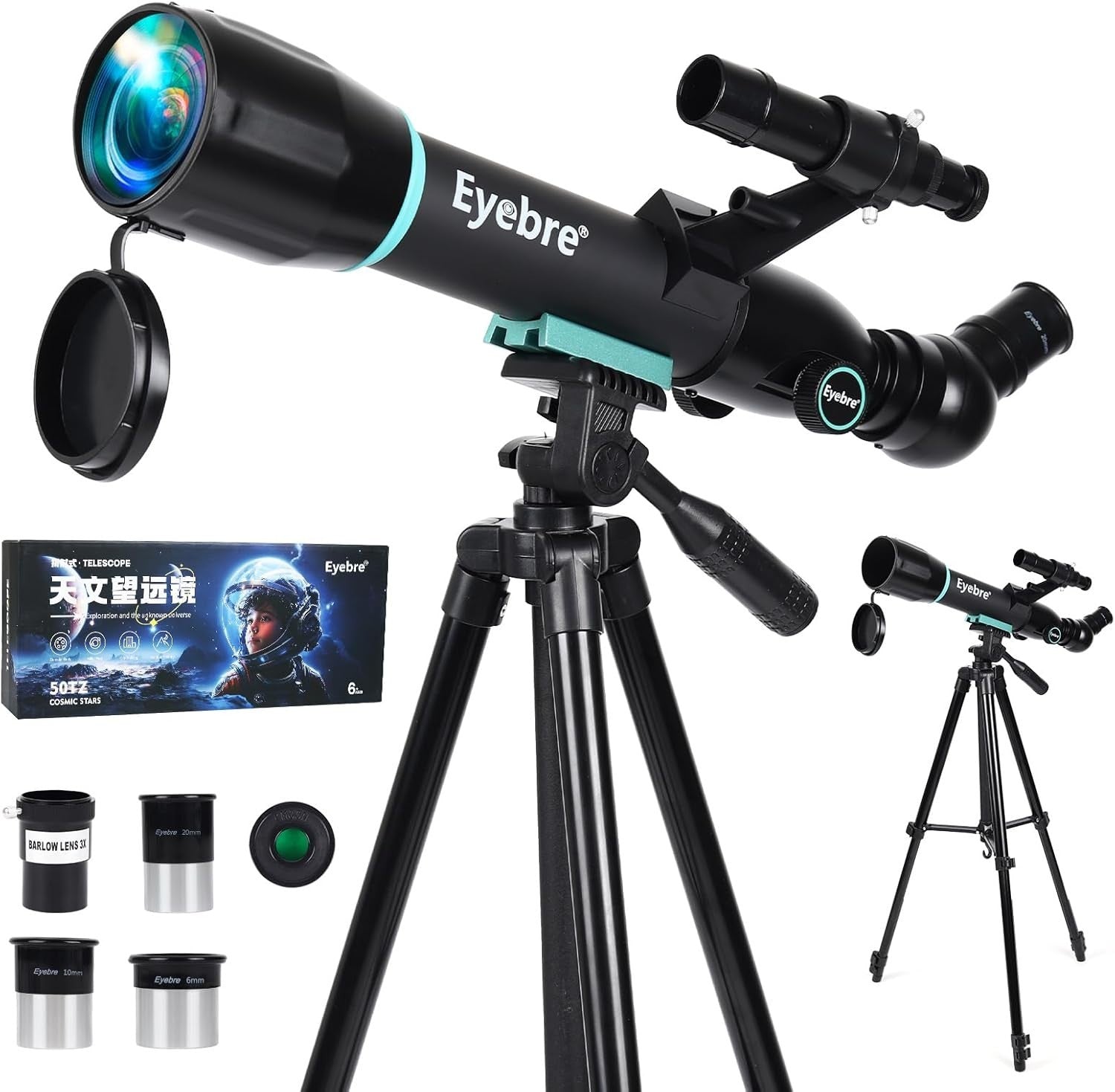 Kids Astronomy Telescope 50mm 200X Magnification Tripod Portable Black